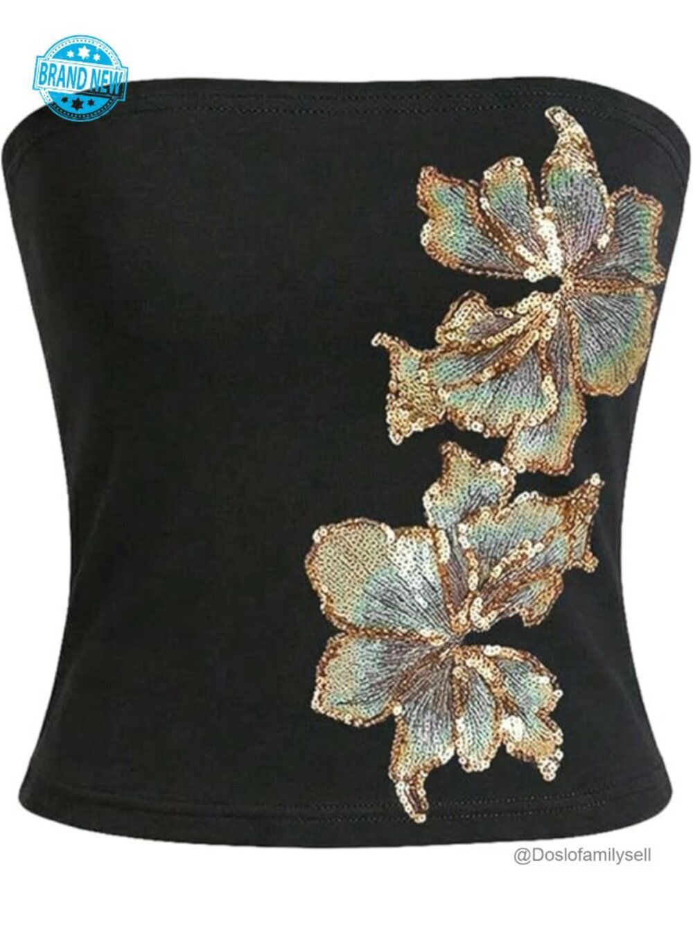 Floral Embroidered Sequin Tube Top Y2k Sparkle Bandeau Crop Top